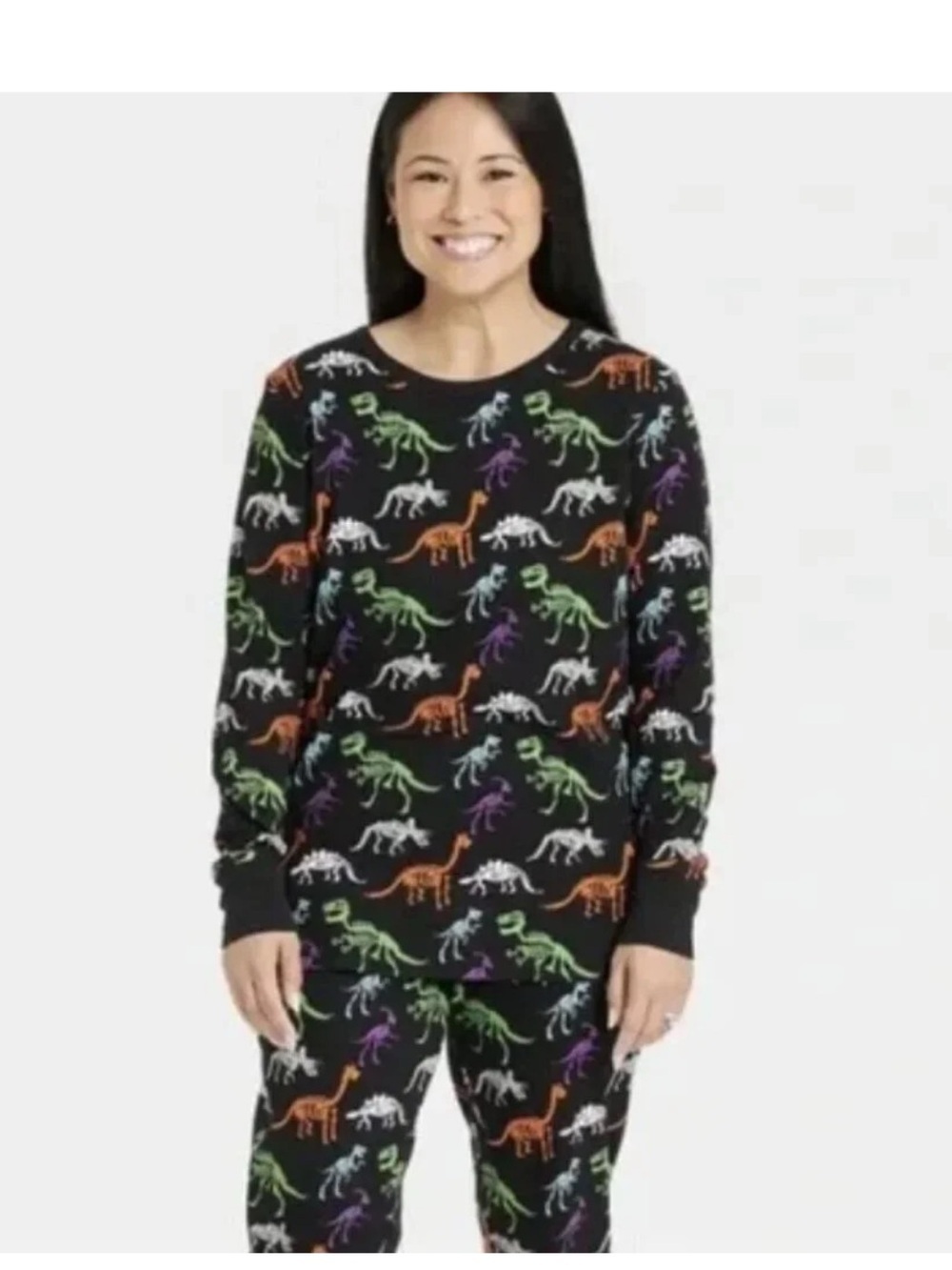 Women's Black Dinosaur Print Pajama Top - Multicolor Dino Sleepwear